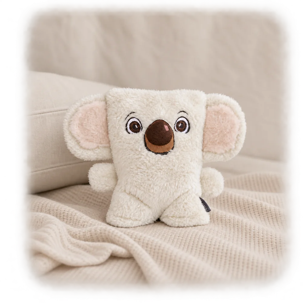 Koko · Koala blanco APAPACHO, compresa natural de semillas con orejas crema rosado y nariz café